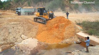 Part 2 Starting New Project Building Dam By 10 Wheel Truck Dumping Dirt & Shantui Dozer Pushing Dirt