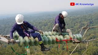 Replace Broken insulator of 230kV High Voltage Transmission Line | ប្តូអុីសូឡាទ័រខ្សែបញ្ជូន