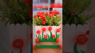 #diy Easy Ice cream Sticks Flower vase| Home decorating ideas| #shorts #craft #ytshorts #viralshorts