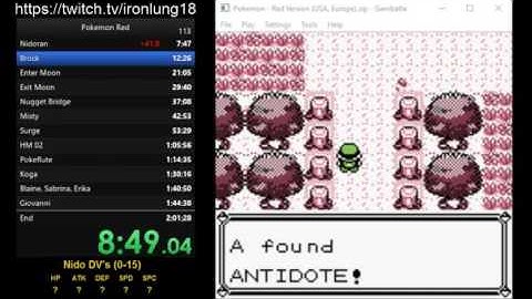 Pokemon Red Glitchless Speedrun in 1:59:41 RTA (1:57 IGT) (Single Segment)