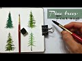 4 TECHNIQUES to paint pine trees » EASY WATERCOLOR trees for beginners step by step tutorial