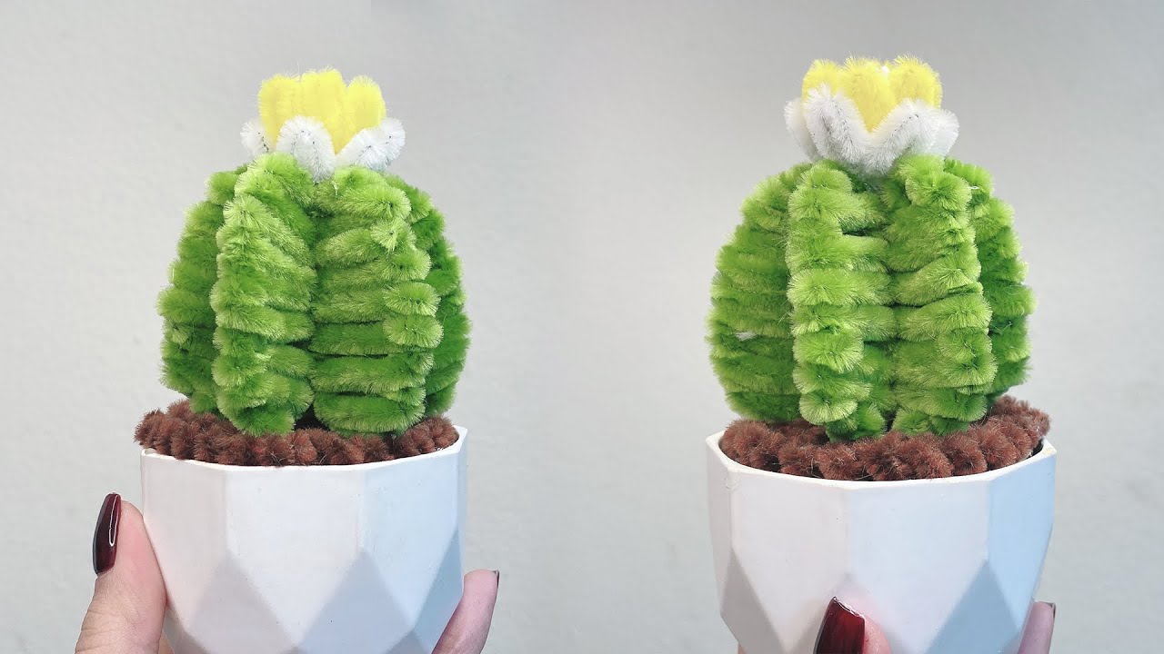 モールで作る！かわいいサボテンのミニ盆栽 DIY Make a Cute Mini Cactus Potted Plant with Pipe Cleaners!