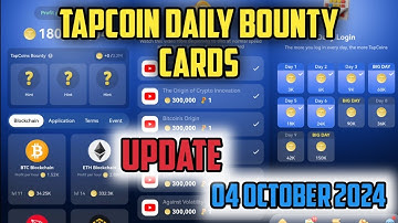 Tap Coin / Luck Code 4 October 2024 Daily Bounty Card | Tap Coin Daily Combo Today