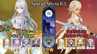 C1 Zibai 4-Star Team & C6 Traveler Mono Pyro | Spiral Abyss 6.5 Luna VI | Full Star Clear