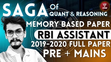 Yashraj sir - SAGA of QUANT & REASONING | RBI ASSISTANT 2019-2020 MEMOERY BASED PAPER