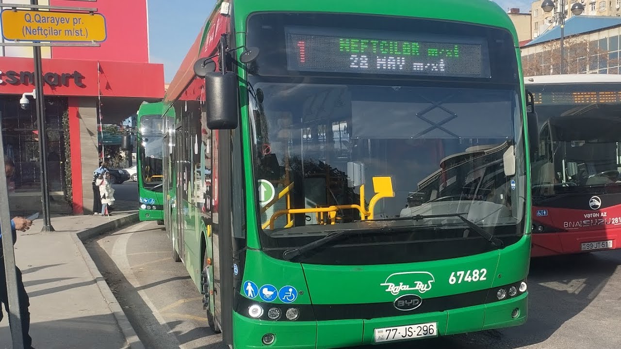 Bakı 1 nömrəli elektrik avtobus.Səfər(28 may m/st ➡️ Neftçilər m/st).