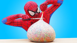 Spider Man Popping Orbeez Balloons!