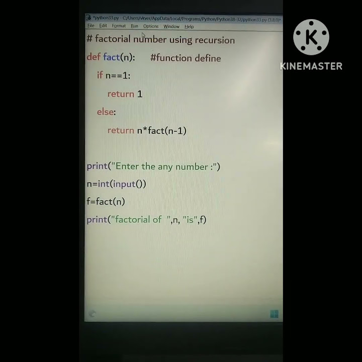 factorial number using recursion function in python - YouTube
