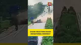 MUST WATCH: Horrific Highway Crash Caught on CCTV | Lorry Jumps Median on NH-648 #roadaccident