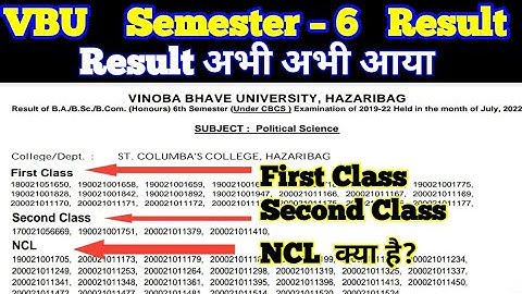 Sem 6 Result First , Second Class and ncl ka matlab kya hota hai l semester 6 result vbu 2019 22 ncl