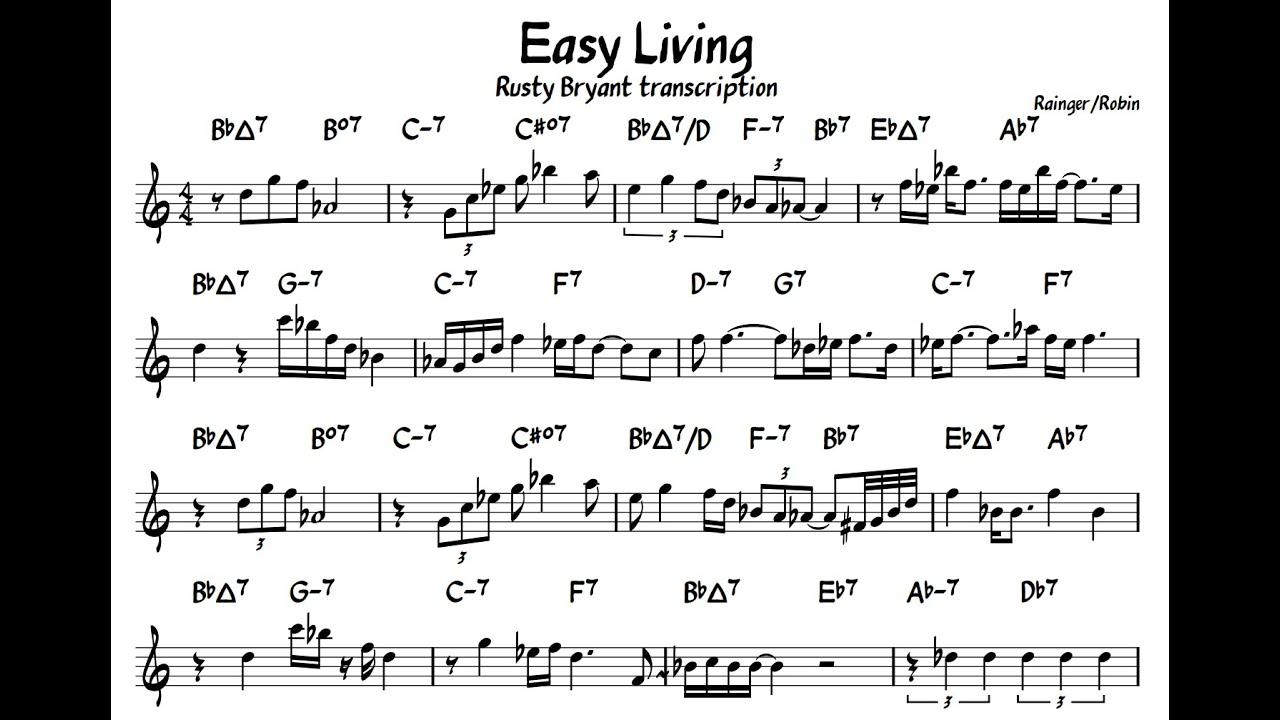 Easy Jazz Tenor Sax Transcription - Easy Living - Rusty Bryant