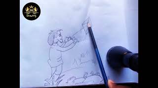 Coloring pages of child flying kites | Kite drawing | B I Drawing
