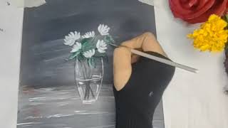 رسم الورود البيضاء بألوان الكريليك(ASMR no talking)