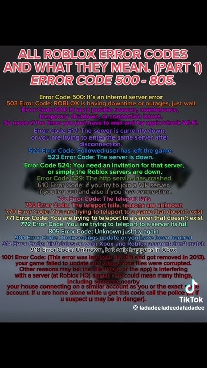 All roblox error codes 500 - 805 - YouTube