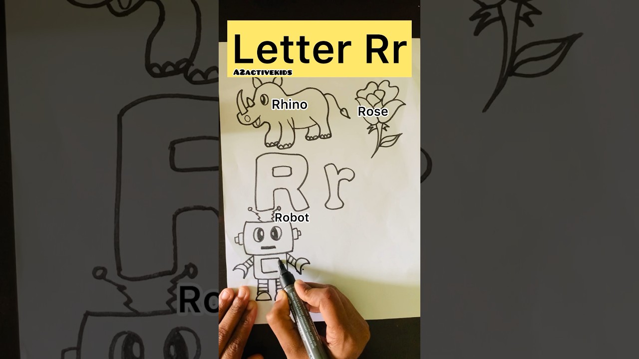 Drawing R for Robot, Rose, Rhino, Rocket | Alphabet R Drawing & Coloring for Kids | ABCD Drawing