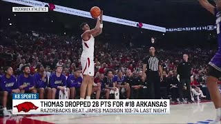 John Calipari praises Meleek Thomas after 28 point performance for #18 Arkansas