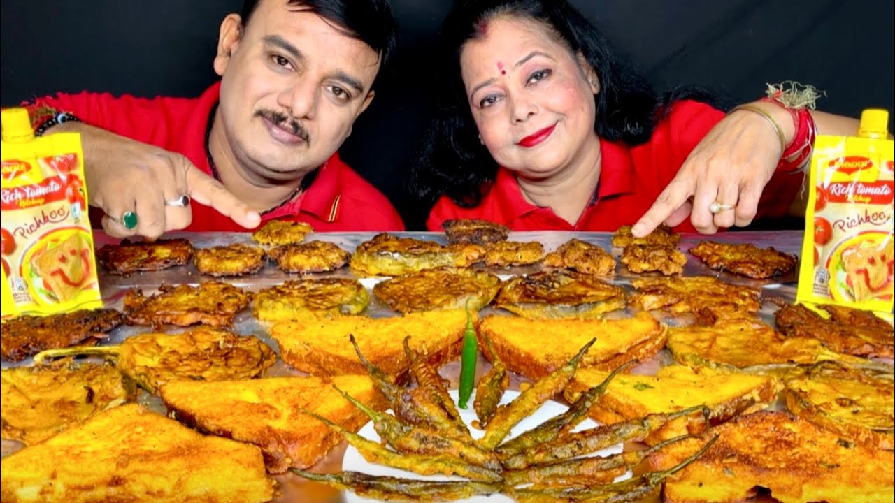 40 SPICY🔥CHILLI PAKORA BREAD PAKORA PYAZ PAKORA SOYA CHOP BAINGAN PAKORA EATING CHALLENGE|#food#asmr