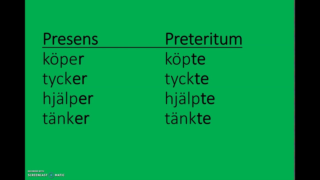 sfigunilla Fyra grupper av verb presens och preteritum