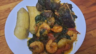 #How i cook Spicy Goat Meat Spinach/ Plantains # full video.