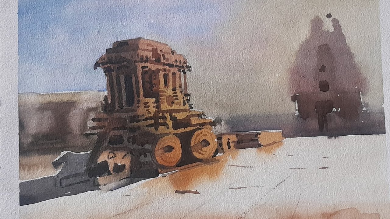 Hampi Kallina Ratha water colour painting - YouTube