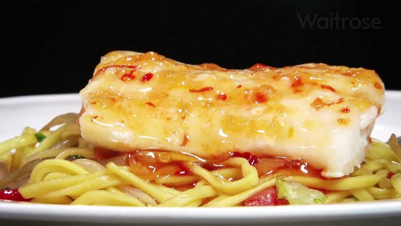 Sweet chilli cod with noodles recipe Waitrose YouTube