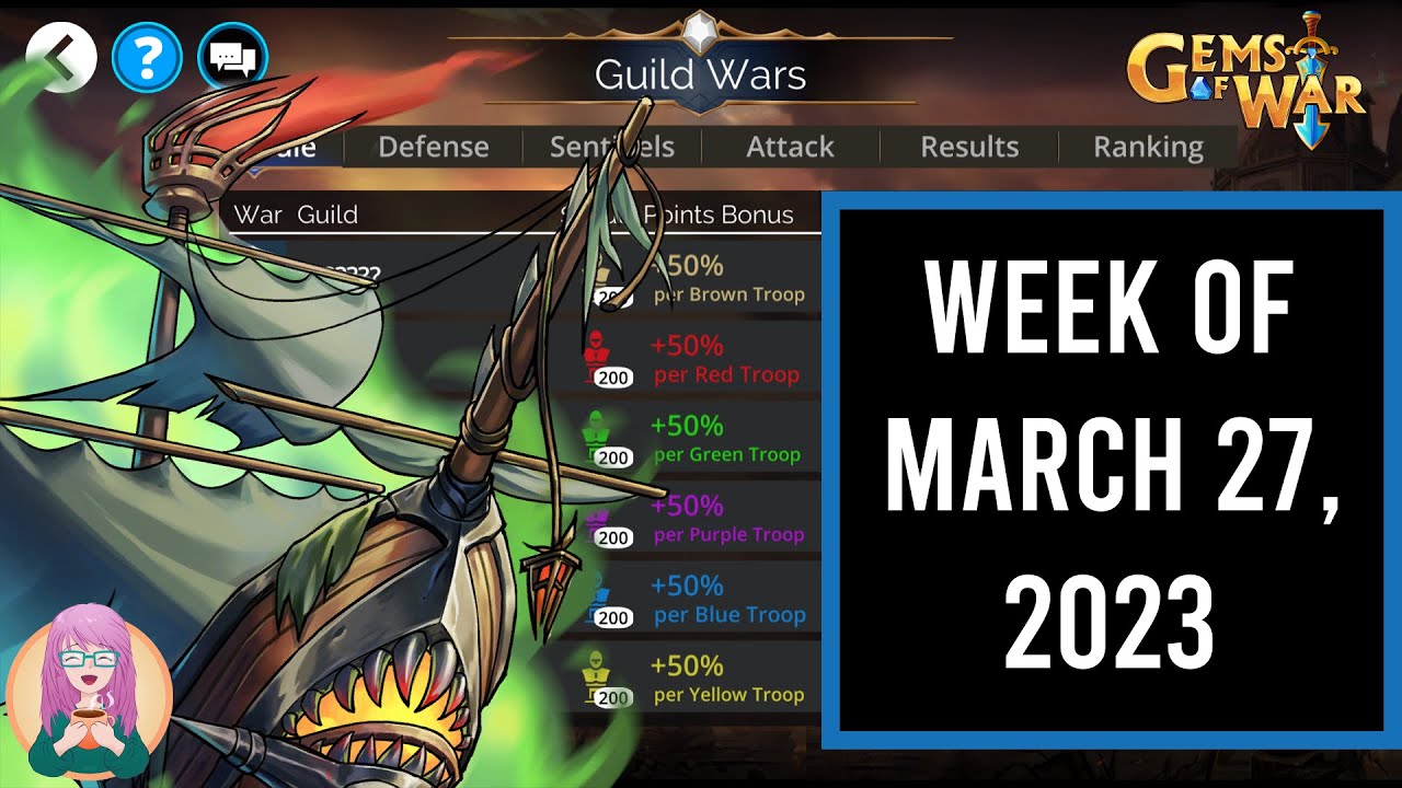 Gems of War Guild Wars BLUE Attack for the Week of March 27, 2023