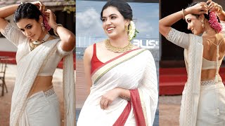 Anju Kurian Posing Traditional Kerala Saree With Matching Blouse Part 3 Onam Saree Fashion Looks