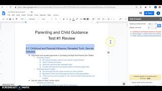 Sidebar- Table of Contents- Google Docs