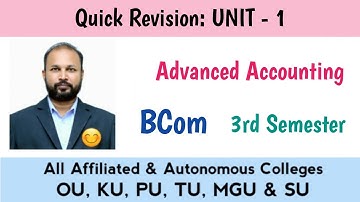 Advanced Accounting UNIT 1 Last Minute Quick Revision 2025-26 Bcom 3rd III Sem OU KU TU PU MGU SU
