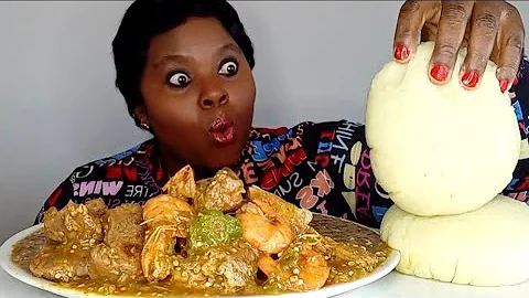 Asmr mukbang spicy okra soup and cow meat with fufu eating sound Giant food portions 😲 | no talking