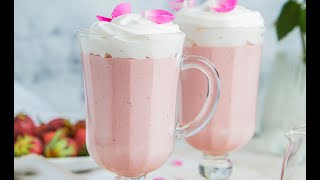 Strawberry Milkshake with Rose Water / ميلك شيك بالفراولة وماء الورد - CookingWithAlia - Episode 929