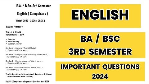 Gndu BA / BSC 3rd Semester English Compulsory Important Questions 2024 | English Question Paper 2024
