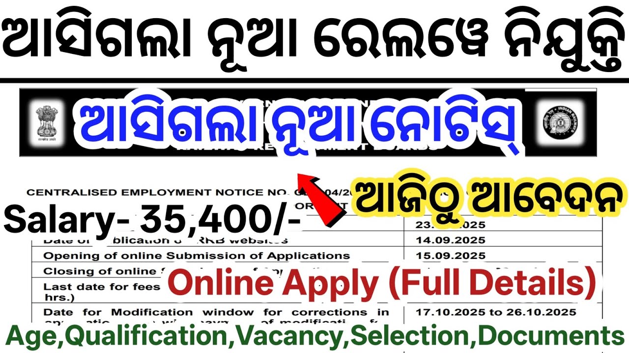 Odisha Railway Section Controller Jobs 2025// Odisha New Railway Jobs// Latest Government Jobs 2025