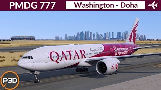 [P3D v5.3] PMDG 777-200LR Qatar Airways | Washington to Doha | Full flight