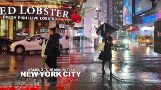 NEW YORK CITY - Rainy Day in Manhattan, Evening Walk Broadway, 7th Avenue and 8th Avenue,Travel, 4K