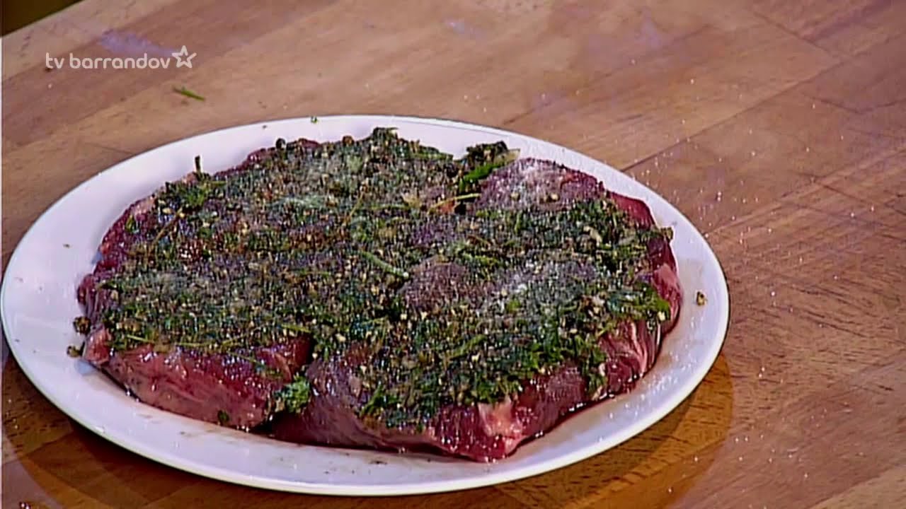 Kašpárku vař - Marinovaný steak ve vodce, česnekové brambory. Smažené ricottové kousky