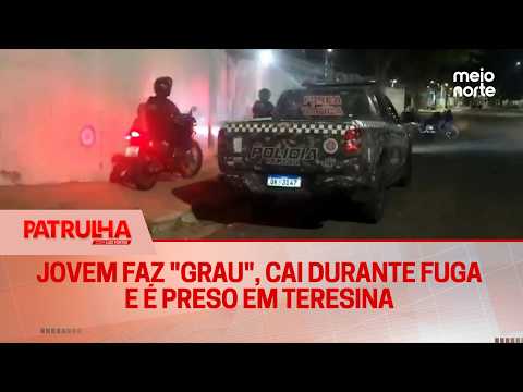 Young man pops a wheelie, crashes while fleeing police, and gets arrested in Teresina | Patrulha