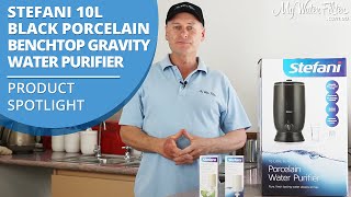 Stefani 10L Black Porcelain Benchtop Gravity Water Purifier