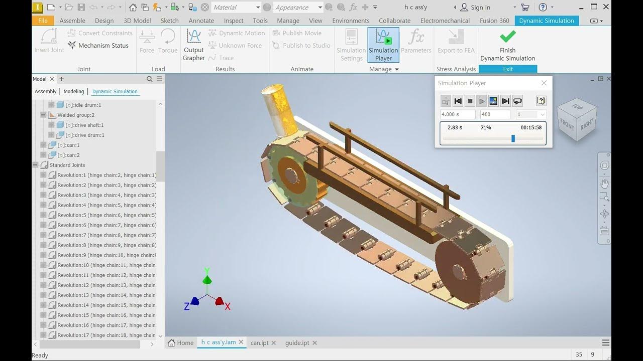 34 Inventor Hinge Chain Conveyor simulation Drive (인벤터 힌지체인 컨베어 시뮬레이션