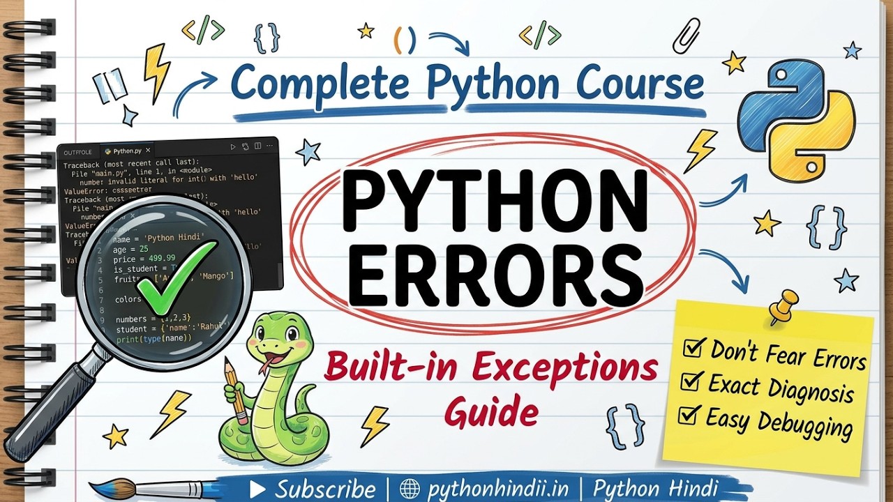 Python Built-in Exceptions और Error Messages Python Built-in Exceptions and Error Messages Explained in Hindi