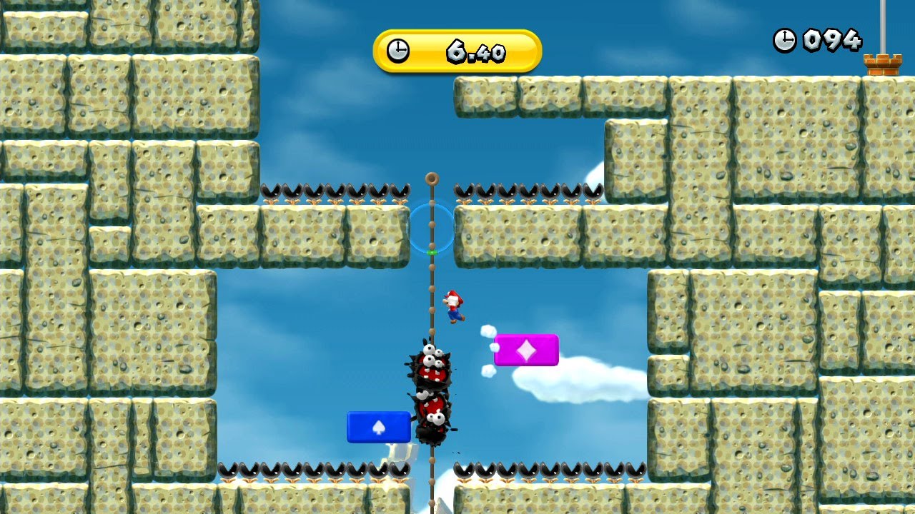 New Super Mario Bros. U - Challenges: Fuzzy Cliff Climb - Extreme wall climbing! (Wii U)
