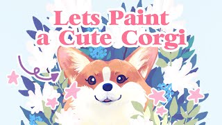 Art Process Video of Painting a Pet Portrait of a Cute Corgi in Procreate