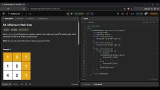 LeetCode 64 Minimum Path Sum | Dynamic Programming | Space Optimized C++ Solution