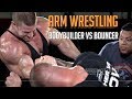 Trailer arm wrestling ifbb pro bodybuilder joel thomas vs monster bouncer rob kiss hulk vs thanos