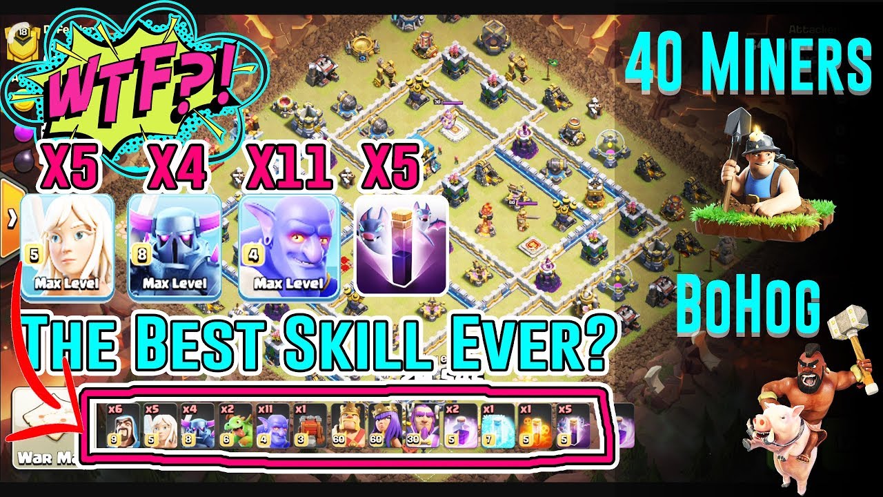 WTF!! THE BEST SKILL EVER - HEAL+BOPEKKA - 40 MINERS & BOHOG ATTACK TH12 3-STAR ( COC )