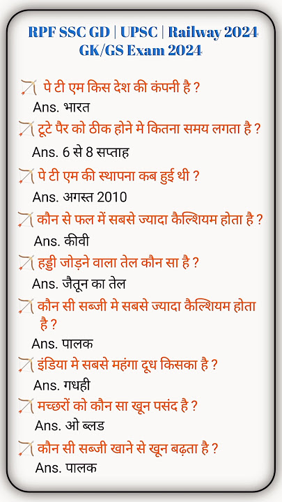 RPF SSC GD || UPSC || Railway 2024 || GK/GS Exam 2024