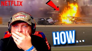NASCAR Fan Reacts to Grosjean's Insane Fireball Crash | Formula 1: Drive To Survive