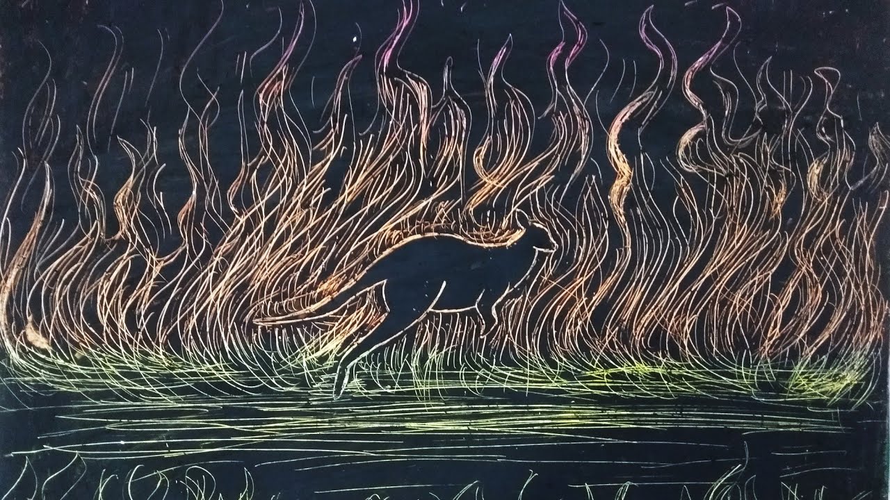 "Australia fire" drawing. With pastel colours and compass.SDBD