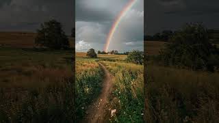 magical rainbow over peaceful field | nature's beauty & uplifting music #shorts #rainbow #nature