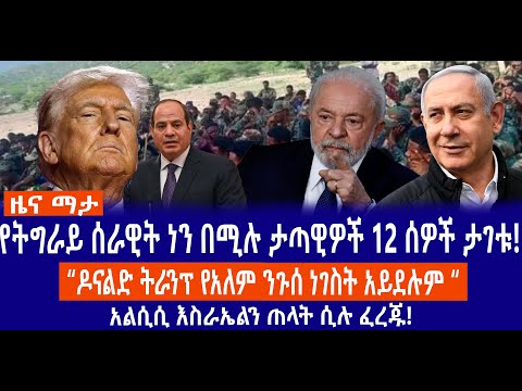 የትግራይ ሰራዊት ነን በሚሉ ታጣዊዎች 12 ሰዎች ታገቱ ዶናልድ ትራንፕ የአለም ንጉሰ ነገስት አይደሉም ዴሲልቫ አልሲሲ እስራኤልን ጠላት ሲሉ ፈረጁ